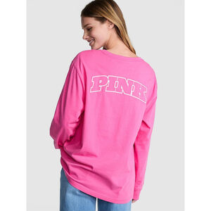 Victoria's Secret PINK Pink Long Sleeve Tee with White Logo, Size Large NWT